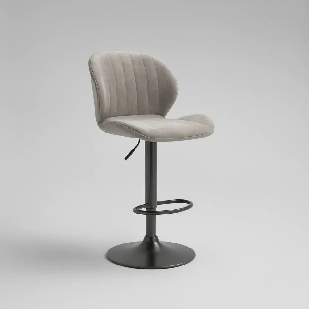 Banco de Bar Giratório com Altura Regulável, Encosto Curvo, Cinzento-Claro e Preto, 52 x 53 x 92-113 cm