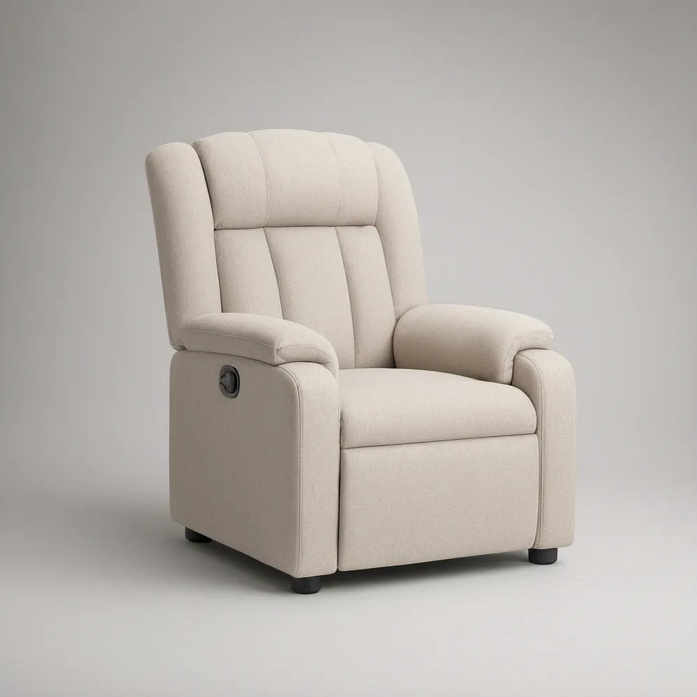 Poltrona Reclinável Manual em Poliéster Bege, 85 x 92 x 102 cm
