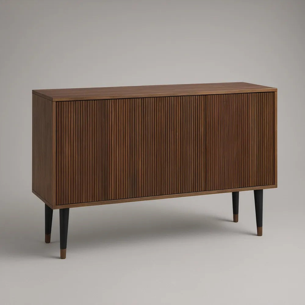 Aparador Retangular em MDF Folheado a Nogueira, 120 x 40 x 80 cm, Castanho Nogueira e Preto