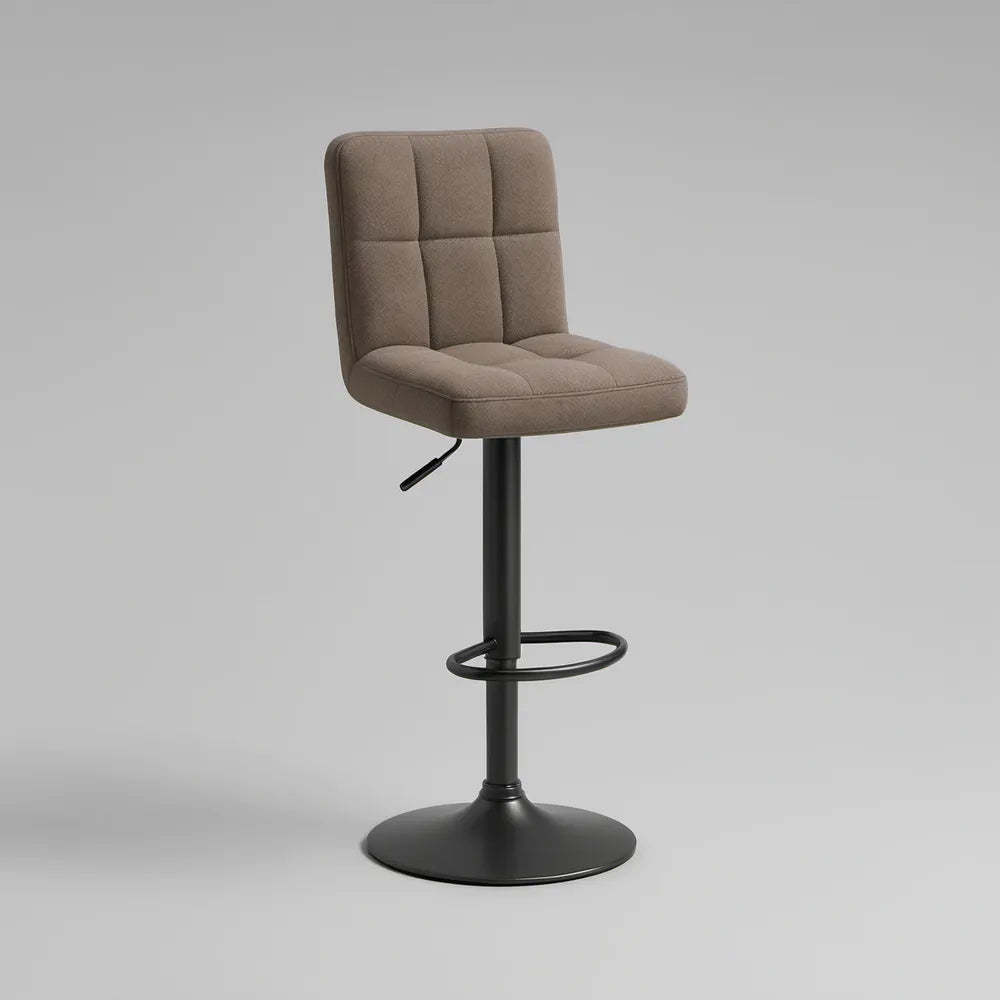 Banco de Bar Giratório Ajustável com Encosto em Poliéster Taupe e Base em Aço Preto, 46 x 52 x 92-113 cm