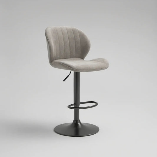 Banco de Bar Giratório com Altura Regulável, Encosto Curvo, Cinzento-Claro e Preto, 52 x 53 x 92-113 cm