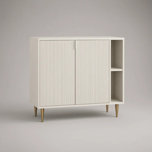 Aparador Retangular em MDF Branco e Dourado com 2 Portas Caneladas e Prateleiras, 120 x 40 x 95 cm