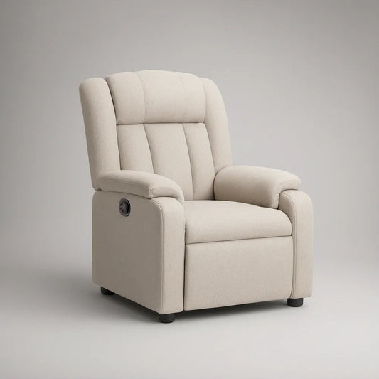 Poltrona Reclinável Manual em Poliéster Bege, 85 x 92 x 102 cm