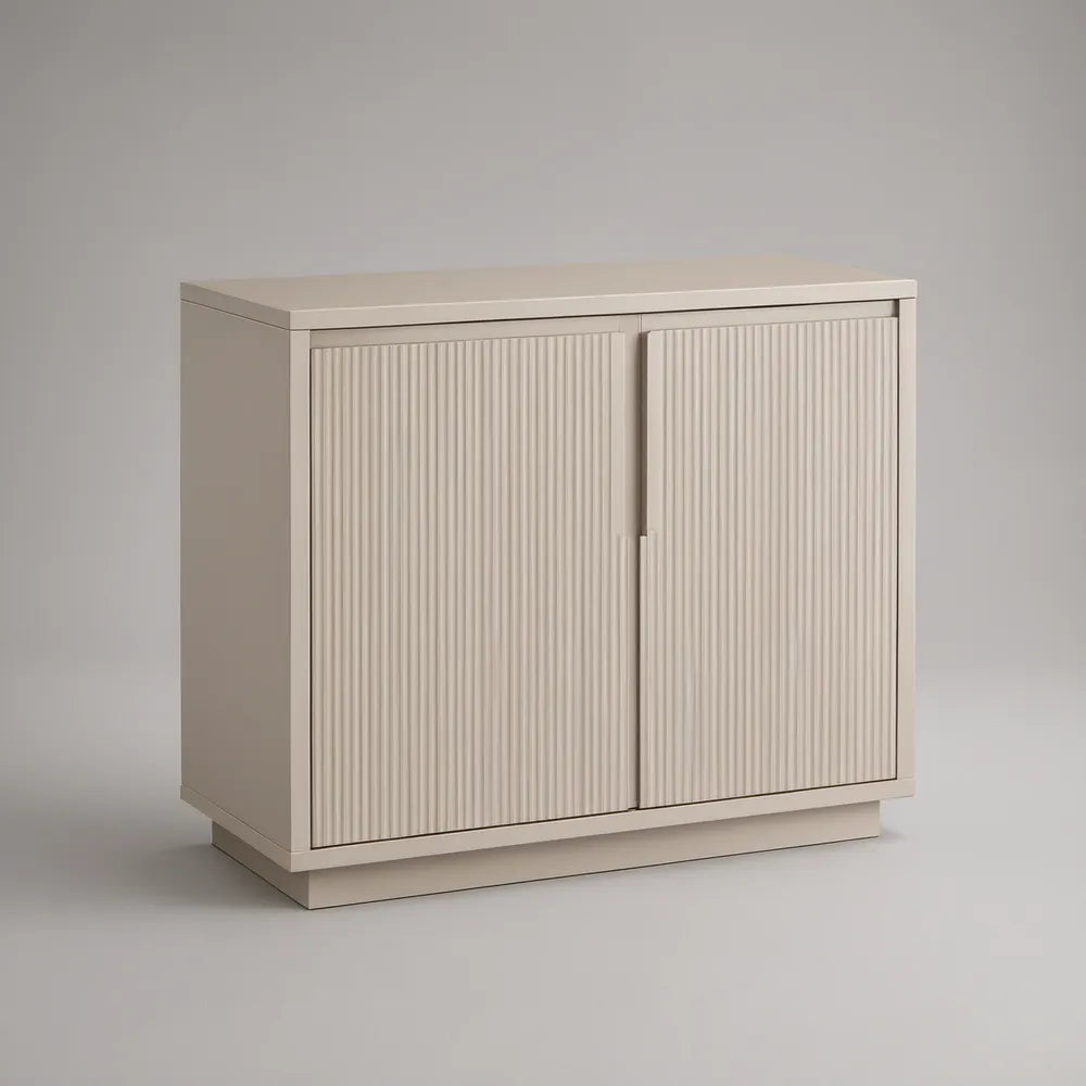 Aparador em MDF Lacado Bege com 2 Portas Caneladas, 80 x 40 x 80 cm