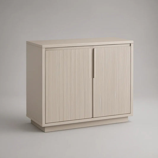 Aparador em MDF Lacado Bege com 2 Portas Caneladas, 80 x 40 x 80 cm