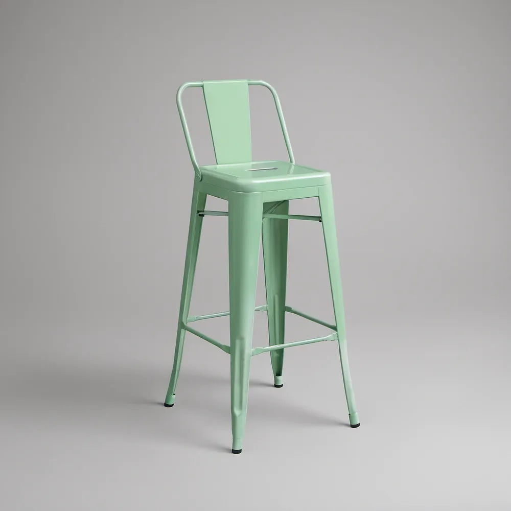 Banco Alto em Aço com Encosto Verde Menta, 43 x 43 x 97 cm