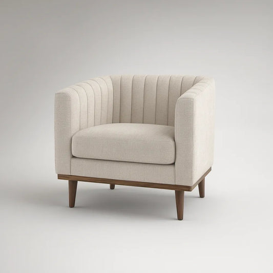 Poltrona Estofada Bege com Pés em Madeira Maciça, 78 x 76 x 78 cm